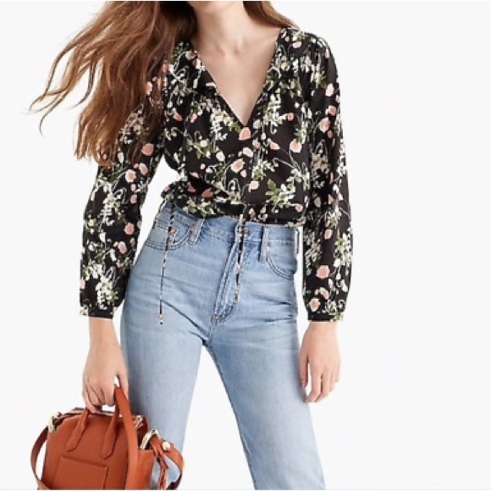 J. Crew Point Sur Peasant Top Liberty Art Fabric Poppy Dream Size XXS J5745